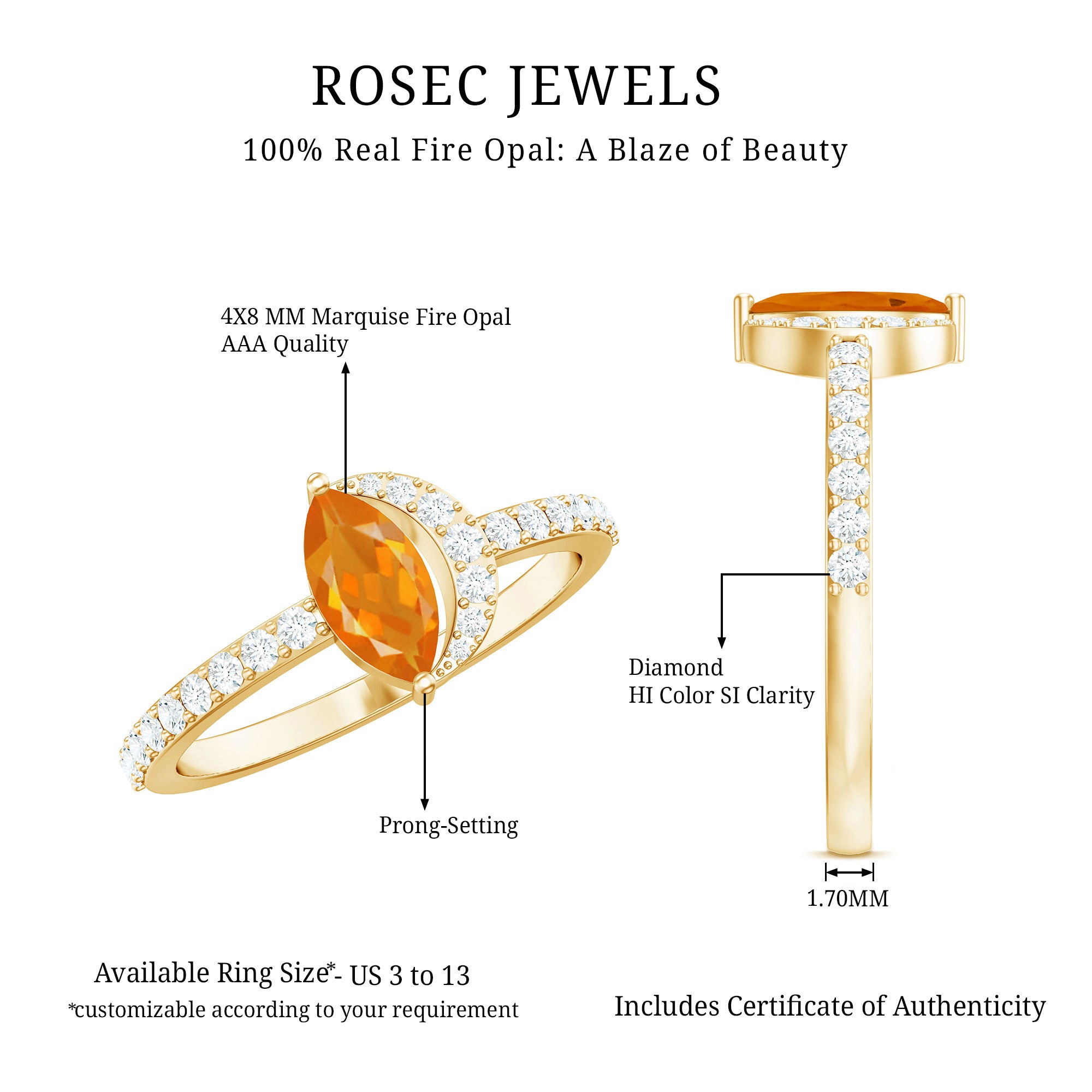 Rosec Jewels-Minimal Marquise Fire Opal and Diamond Engagement Ring