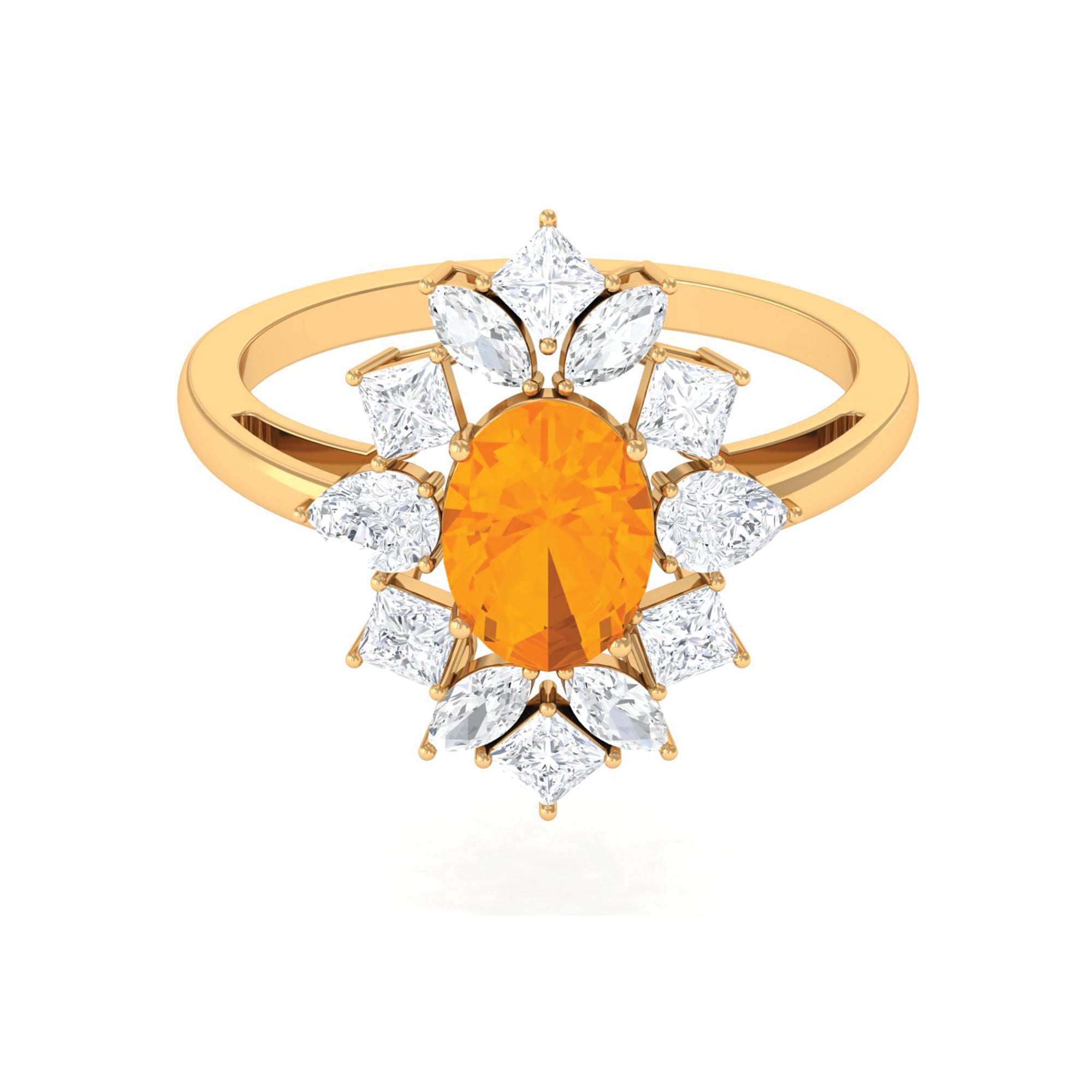 2.25 CT Oval Fire Opal Cocktail Engagement Ring with Moissanite AAA - Rosec Jewels