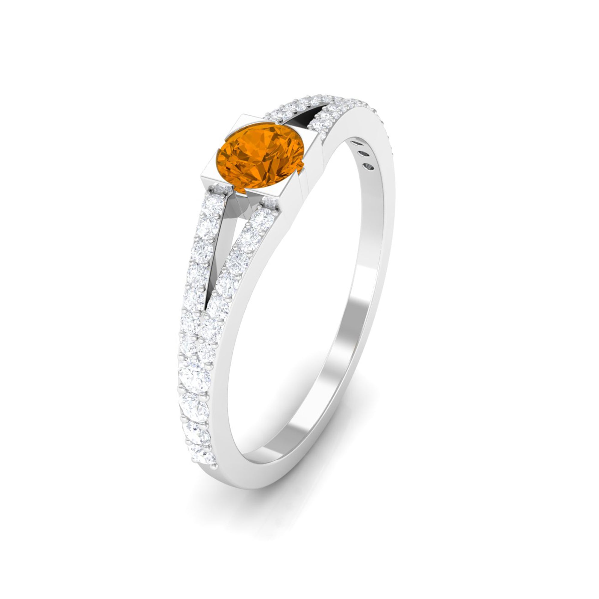 0.50 CT Split Shank Citrine Promise Ring with Diamond Accent AAA - Rosec Jewels