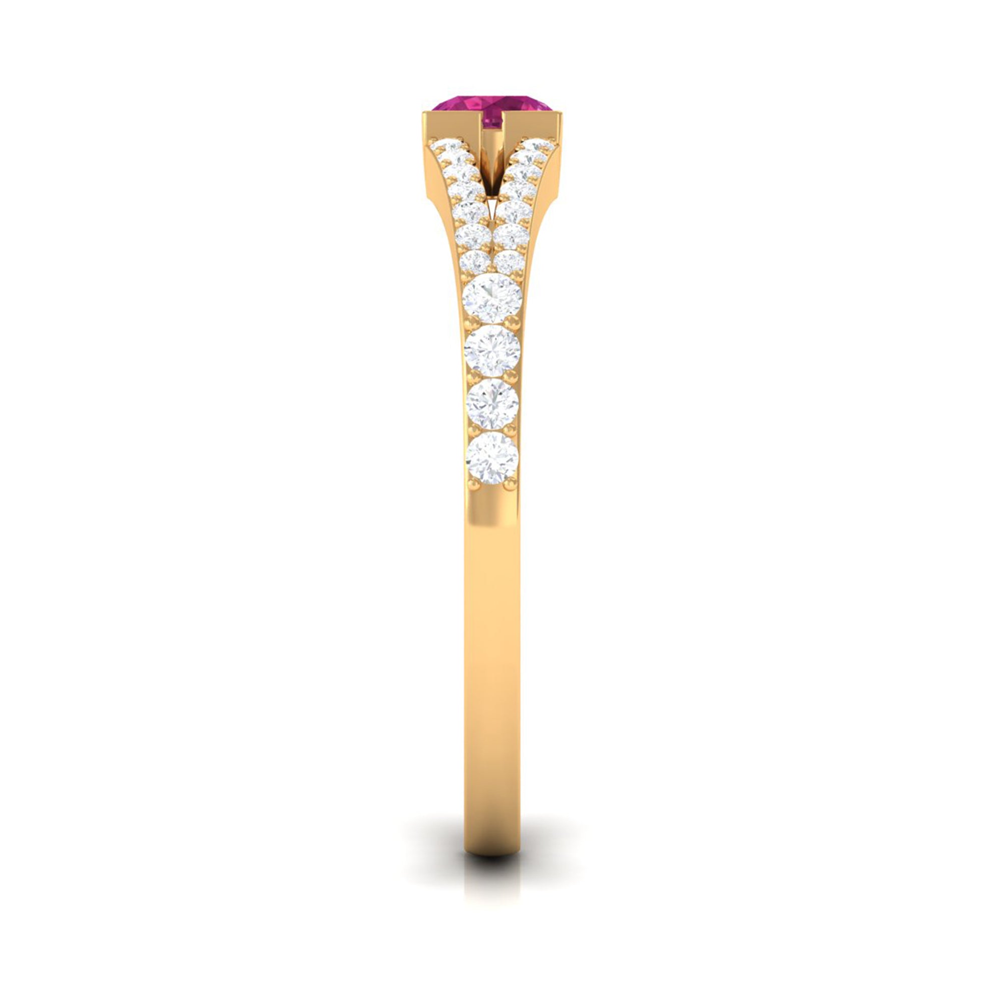 Minimal Pink Tourmaline Split Shank Ring with Diamond AAA - Rosec Jewels