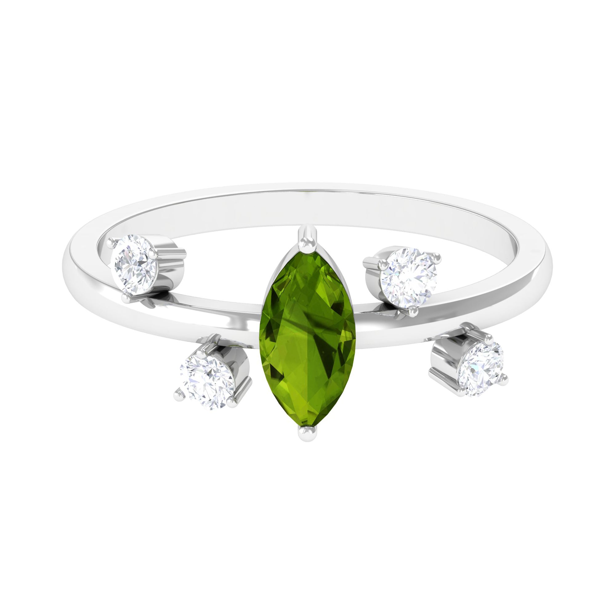 1 CT Marquise Cut Peridot Scatter Ring with Diamond Stones AAA - Rosec Jewels