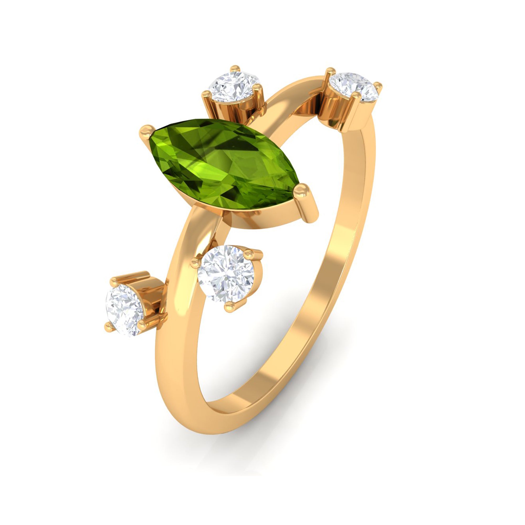 1 CT Marquise Cut Peridot Scatter Ring with Diamond Stones AAA - Rosec Jewels