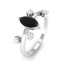 Marquise Cut Solitaire Black Spinel Ring with Scatter Diamond AAA - Rosec Jewels