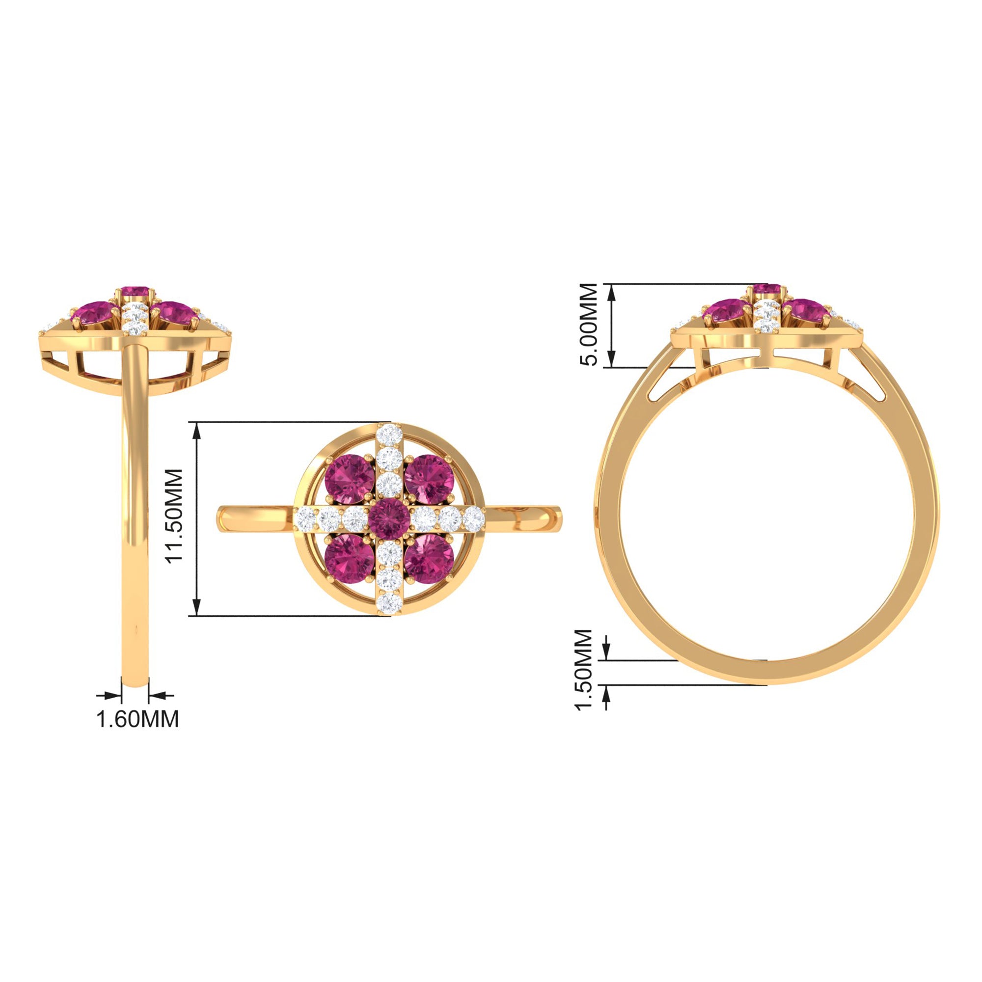 Real Pink Tourmaline Contemporary Ring with Diamond AAA - Rosec Jewels