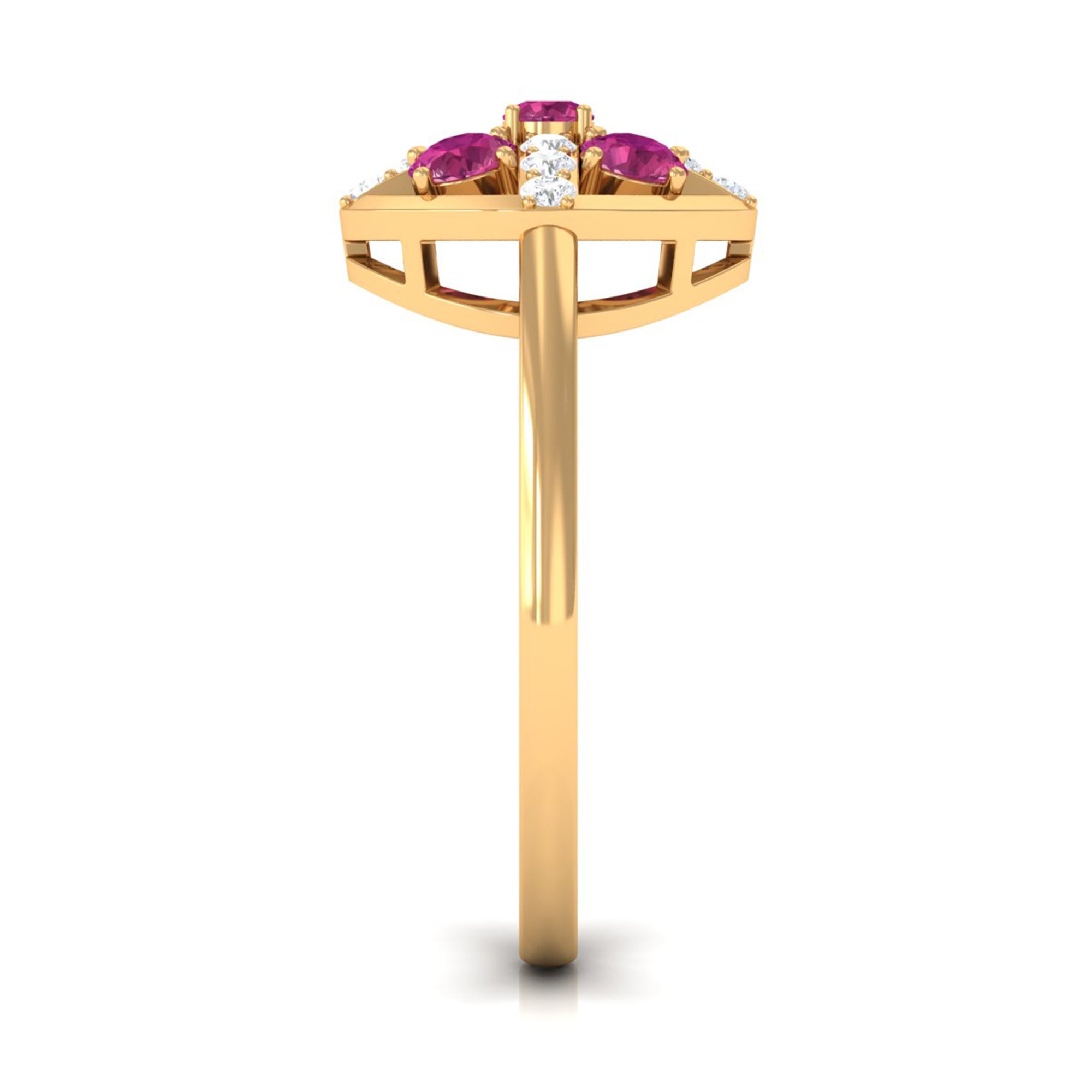 Real Pink Tourmaline Contemporary Ring with Diamond AAA - Rosec Jewels