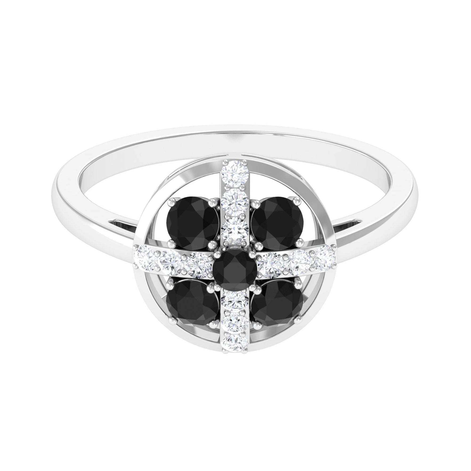 3/4 CT Black Spinel and Diamond Contemporary Ring AAA - Rosec Jewels