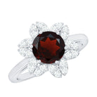 Certified Natural 8mm Garnet Flower Engagement Ring with Diamond AAA - Rosec Jewels