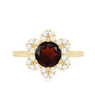 Certified Natural 8mm Garnet Flower Engagement Ring with Diamond AAA - Rosec Jewels