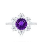 Round Amethyst Flower Engagement Ring with Diamond AAA - Rosec Jewels
