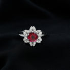 Real 1.2 Carat Round Pink Tourmaline Flower Engagement Ring with Diamond AAA - Rosec Jewels