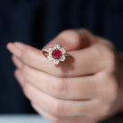 Real 1.2 Carat Round Pink Tourmaline Flower Engagement Ring with Diamond AAA - Rosec Jewels