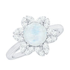 0.85 CT Moonstone and Diamond Floral Halo Engagement Ring AAA - Rosec Jewels