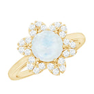 0.85 CT Moonstone and Diamond Floral Halo Engagement Ring AAA - Rosec Jewels