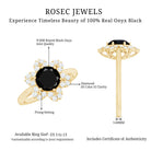 Genuine Round Cut Black Onyx Flower Engagement Ring with Diamonds AAA - Rosec Jewels