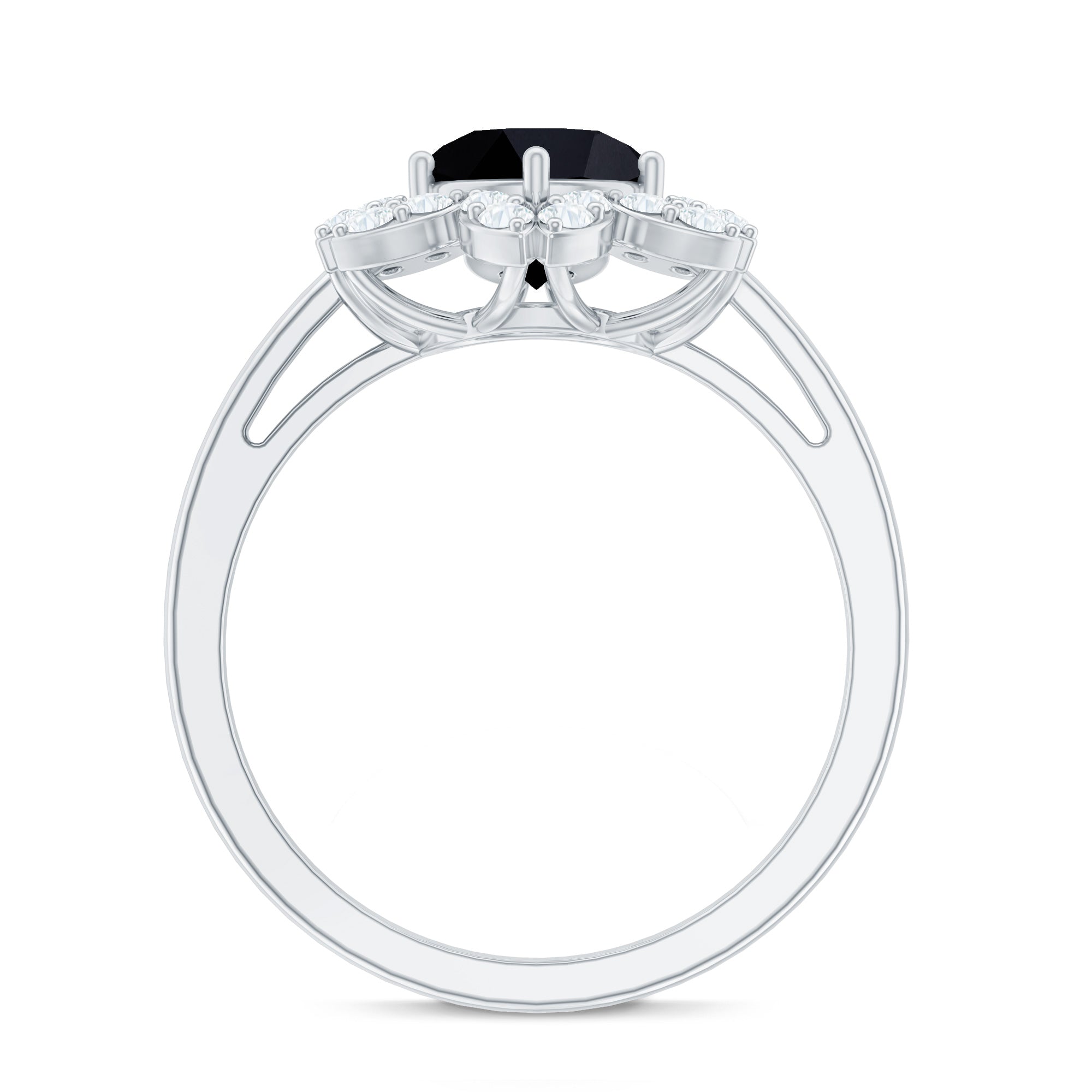 Natural 2.5 Carat Black Spinel Flower Engagement Ring with Diamond AAA - Rosec Jewels