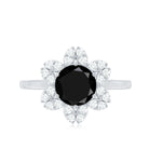 Natural 2.5 Carat Black Spinel Flower Engagement Ring with Diamond AAA - Rosec Jewels