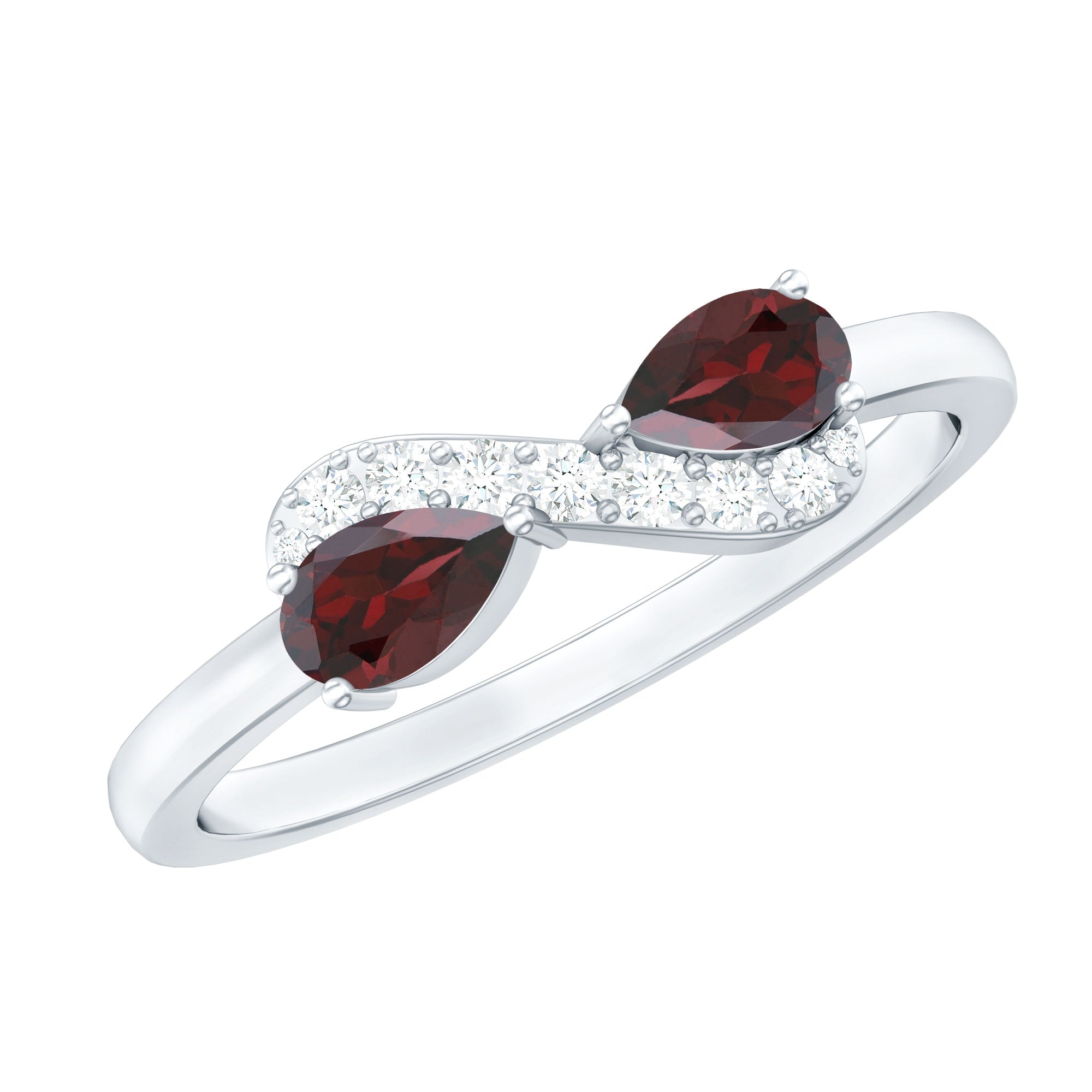 Rosec Jewels-Real Garnet 2 Stone Infinity Promise Ring with Diamond