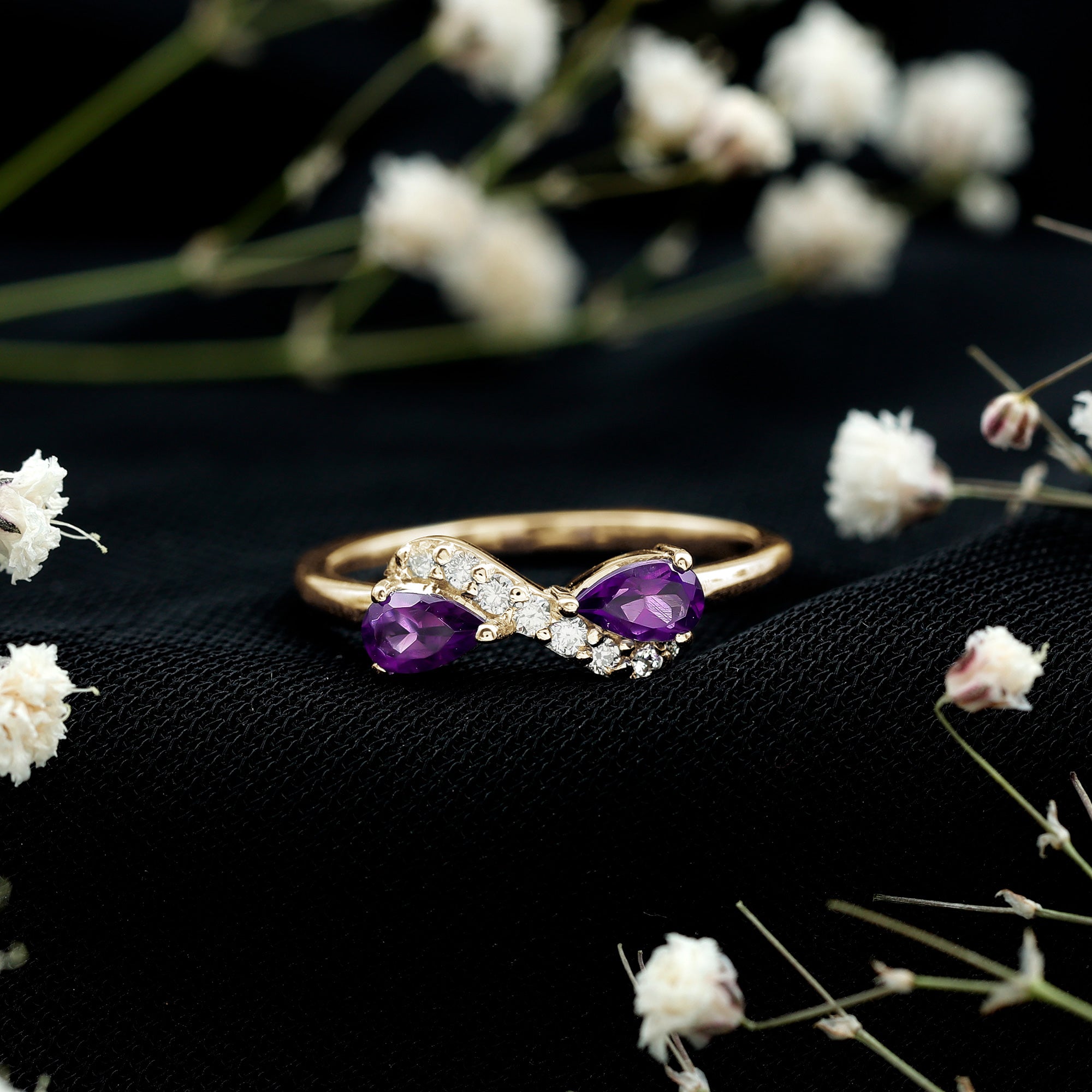 Rosec Jewels-1/2 CT Pear Amethyst Infinity Promise Ring with Diamond
