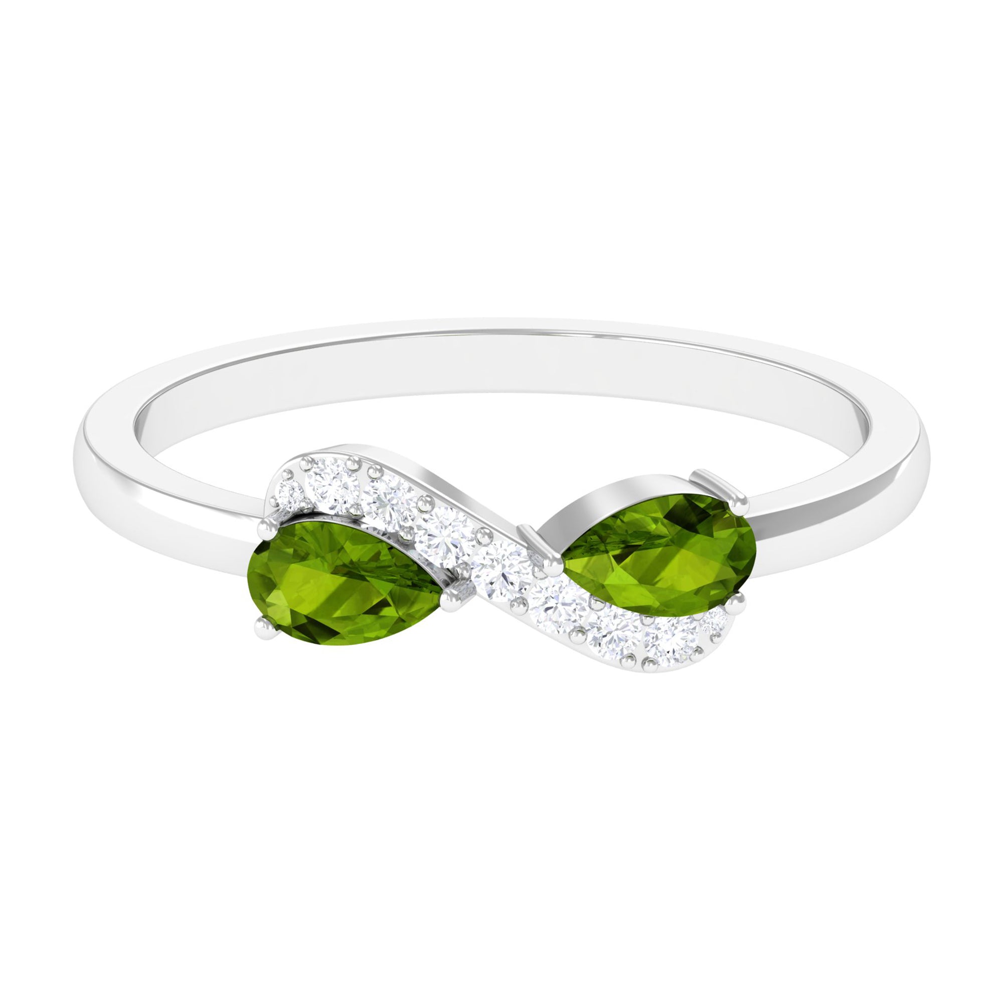 Rosec Jewels-Real Pear Shape Peridot 2 Stone Promise Ring with Diamond