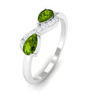 Real Pear Shape Peridot 2 Stone Promise Ring with Diamond AAA - Rosec Jewels