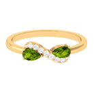 Real Pear Shape Peridot 2 Stone Promise Ring with Diamond AAA - Rosec Jewels