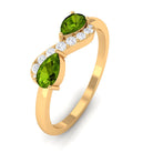 Real Pear Shape Peridot 2 Stone Promise Ring with Diamond AAA - Rosec Jewels