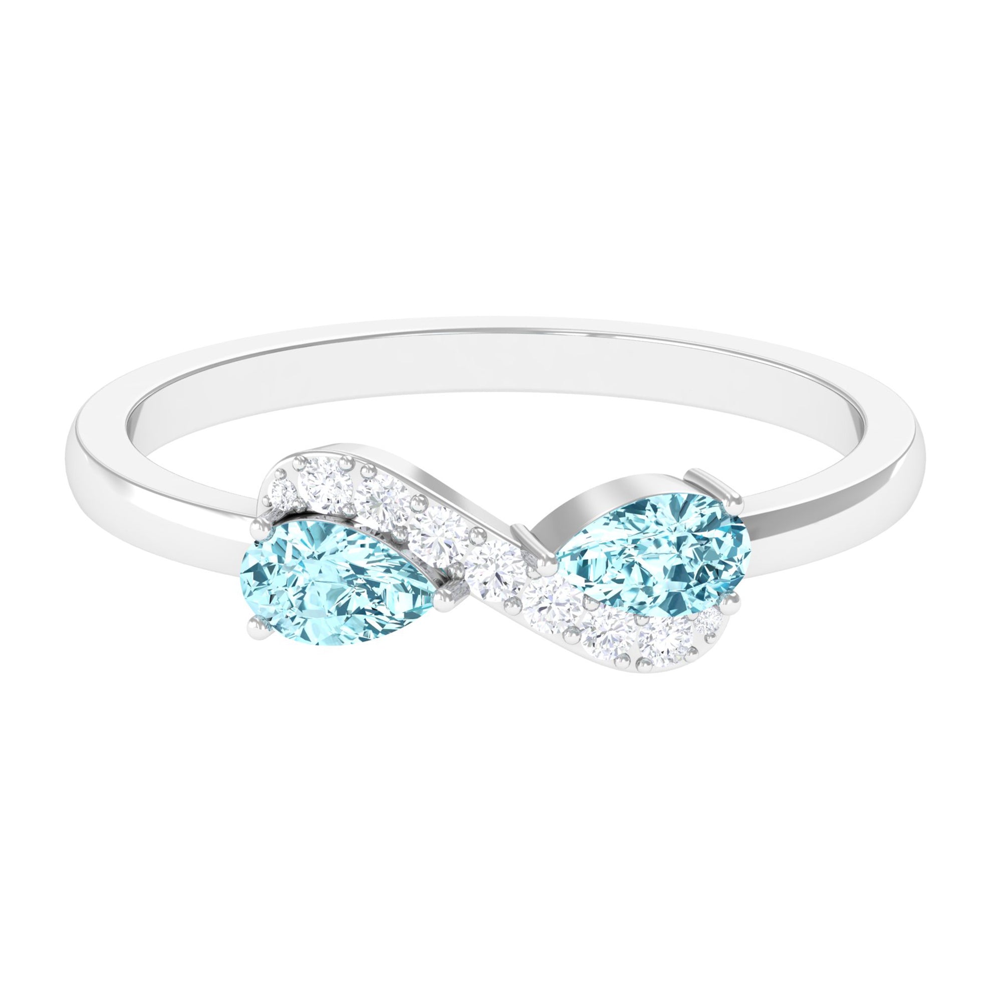 Rosec Jewels-1/2 CT Pear Aquamarine Infinity Promise Ring with Diamond