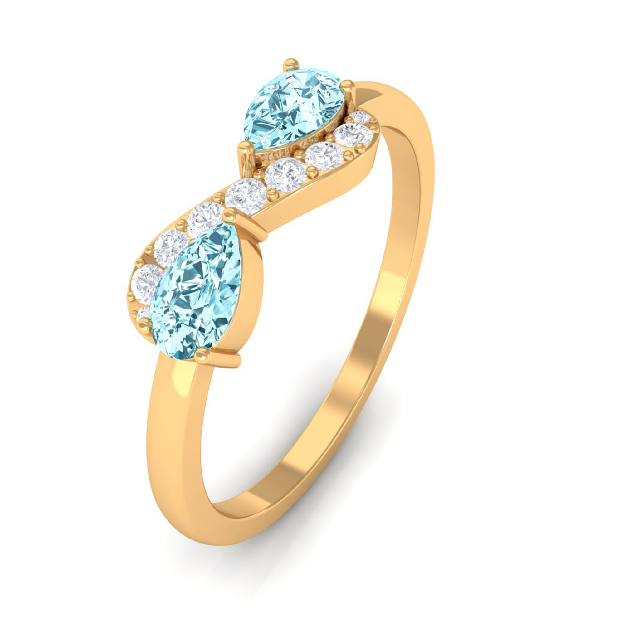 Rosec Jewels-1/2 CT Pear Aquamarine Infinity Promise Ring with Diamond