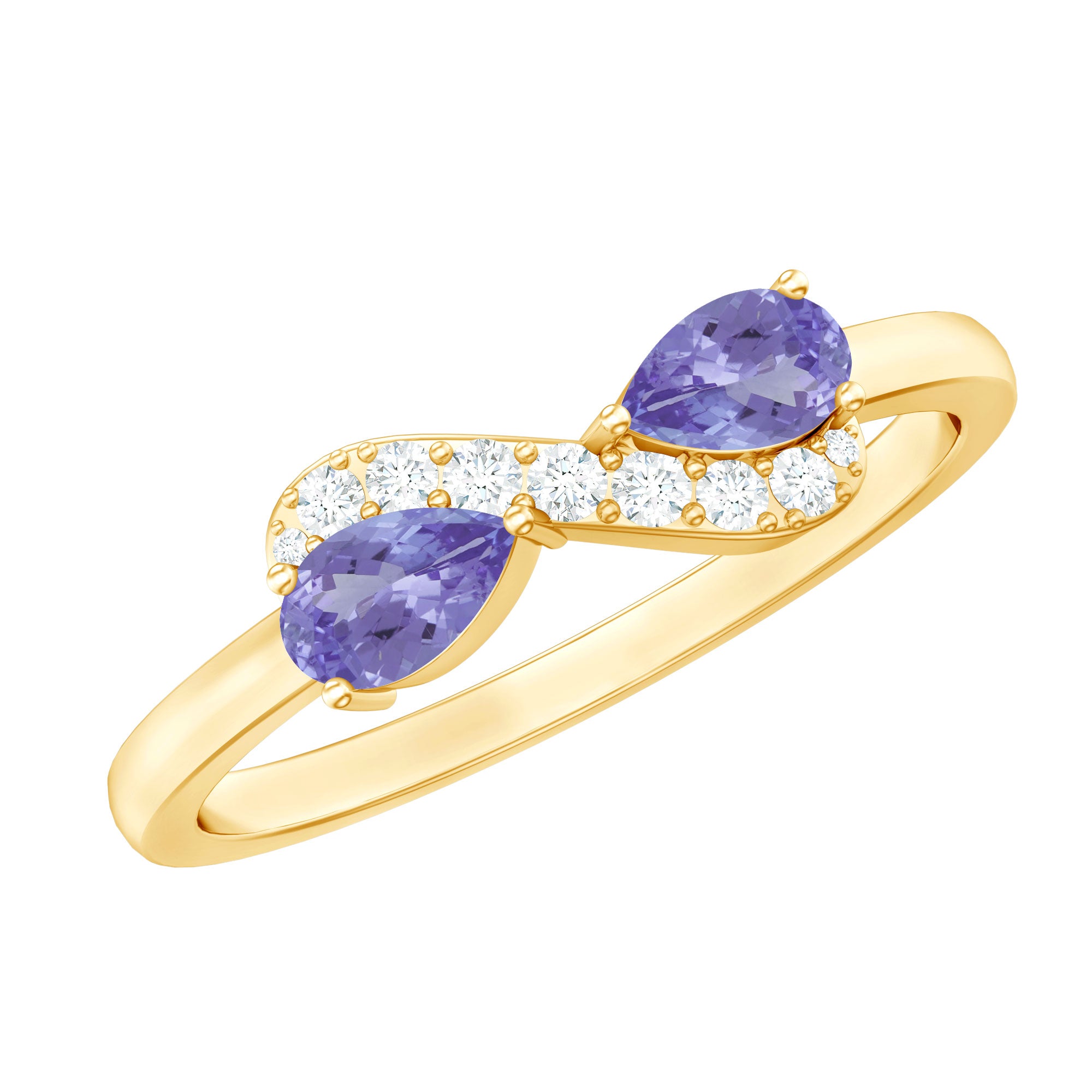 Real Tanzanite 2 Stone Promise Ring with Diamond AAA - Rosec Jewels