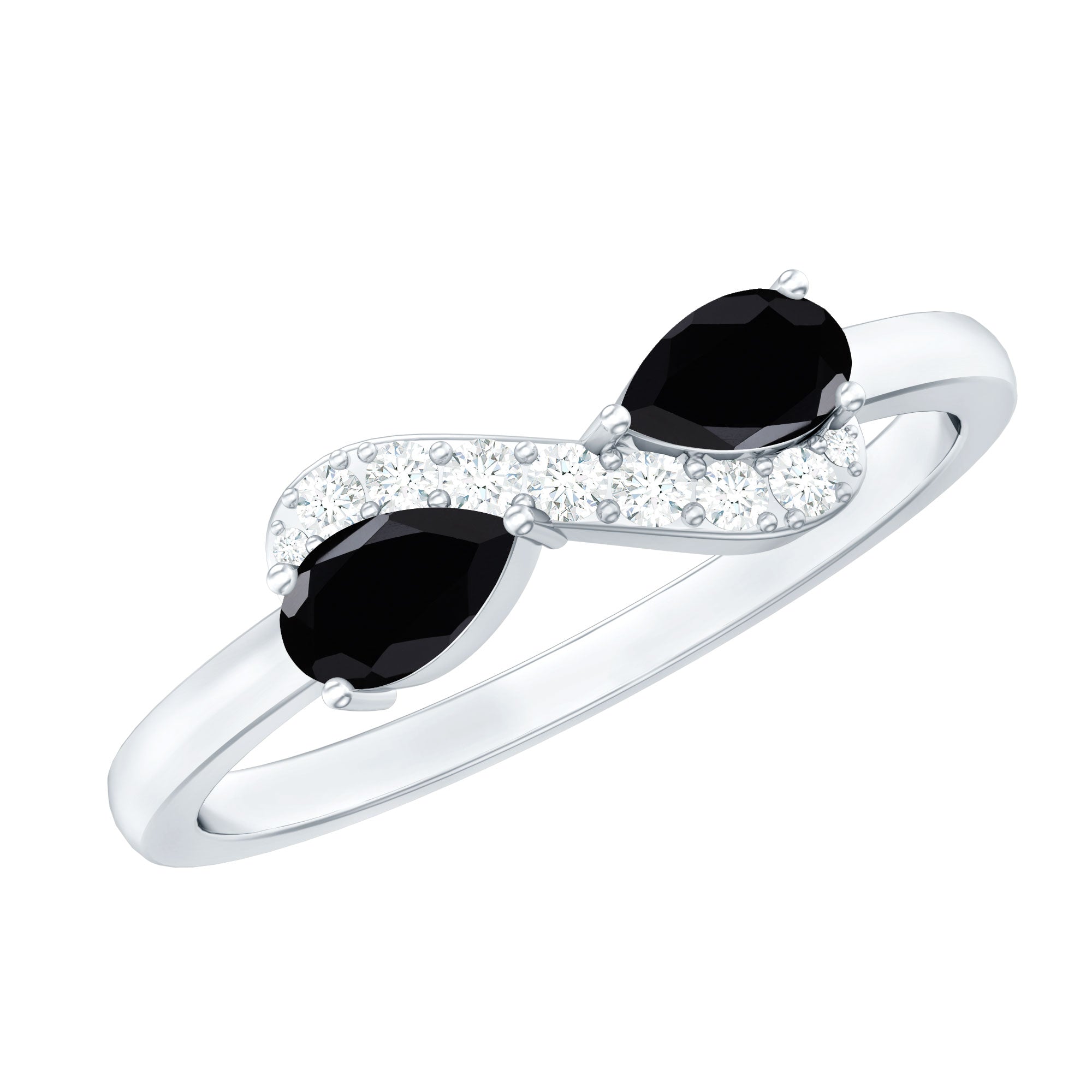 Pear Cut Black Spinel and Diamond Infinity Promise Ring