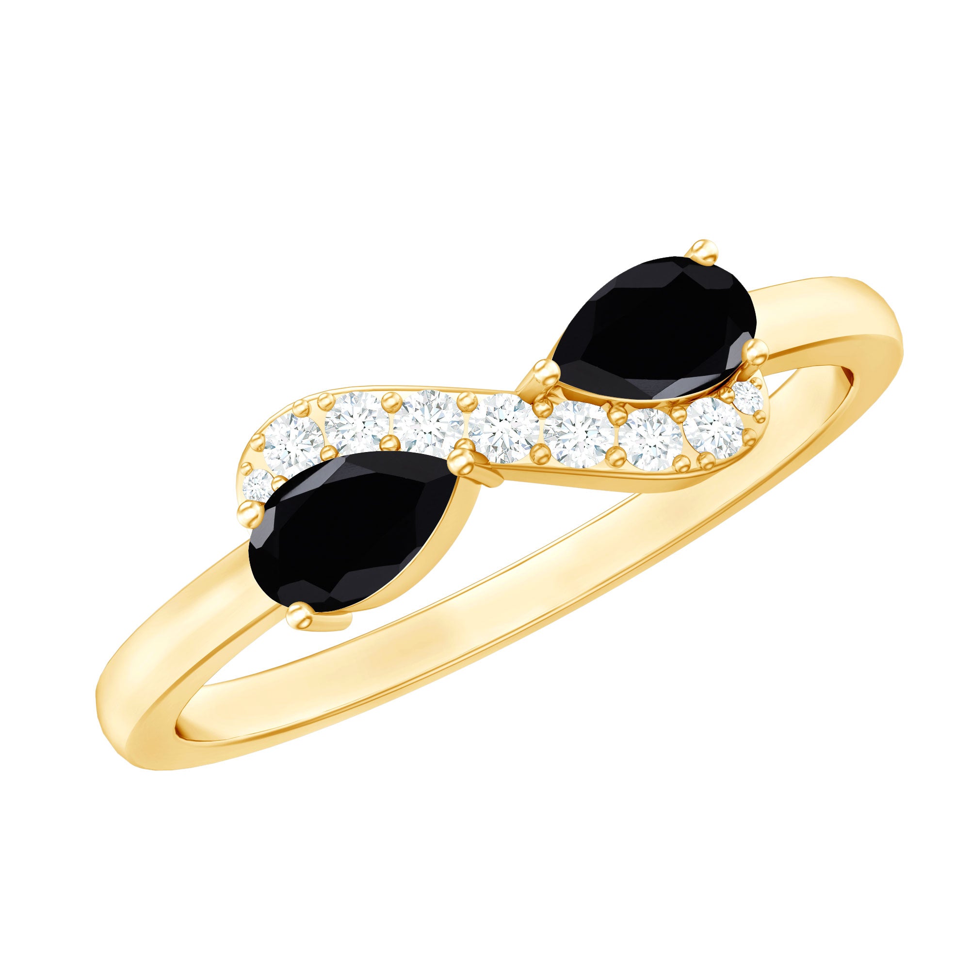 Rosec Jewels-Natural Black Spinel Diamond 2 Stone Promise Ring in East West Style