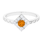 0.50 CT Round Shape Citrine Minimal Textured Ring with Diamond AAA - Rosec Jewels