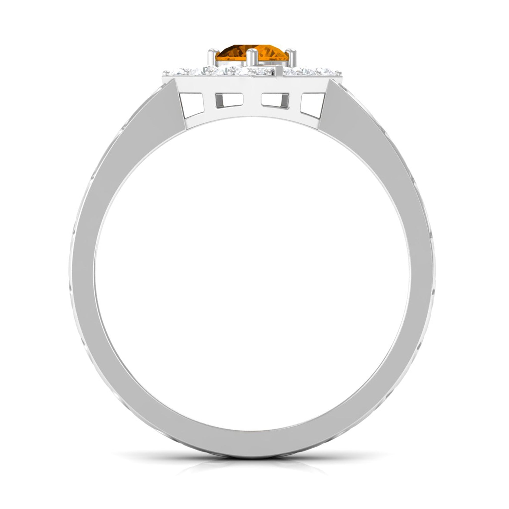 0.50 CT Round Shape Citrine Minimal Textured Ring with Diamond AAA - Rosec Jewels