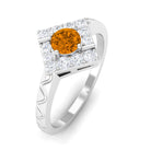 0.50 CT Round Shape Citrine Minimal Textured Ring with Diamond AAA - Rosec Jewels