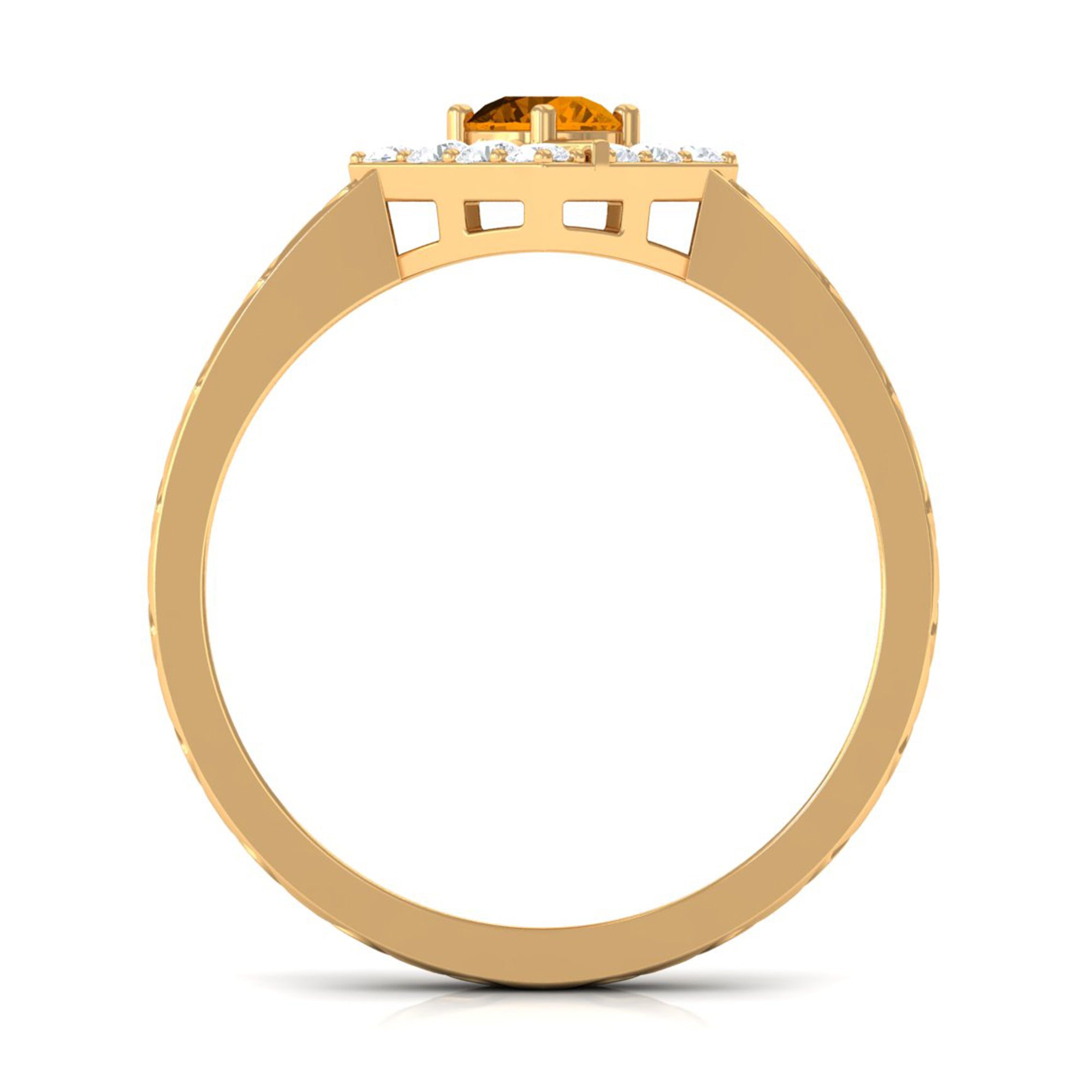 0.50 CT Round Shape Citrine Minimal Textured Ring with Diamond AAA - Rosec Jewels