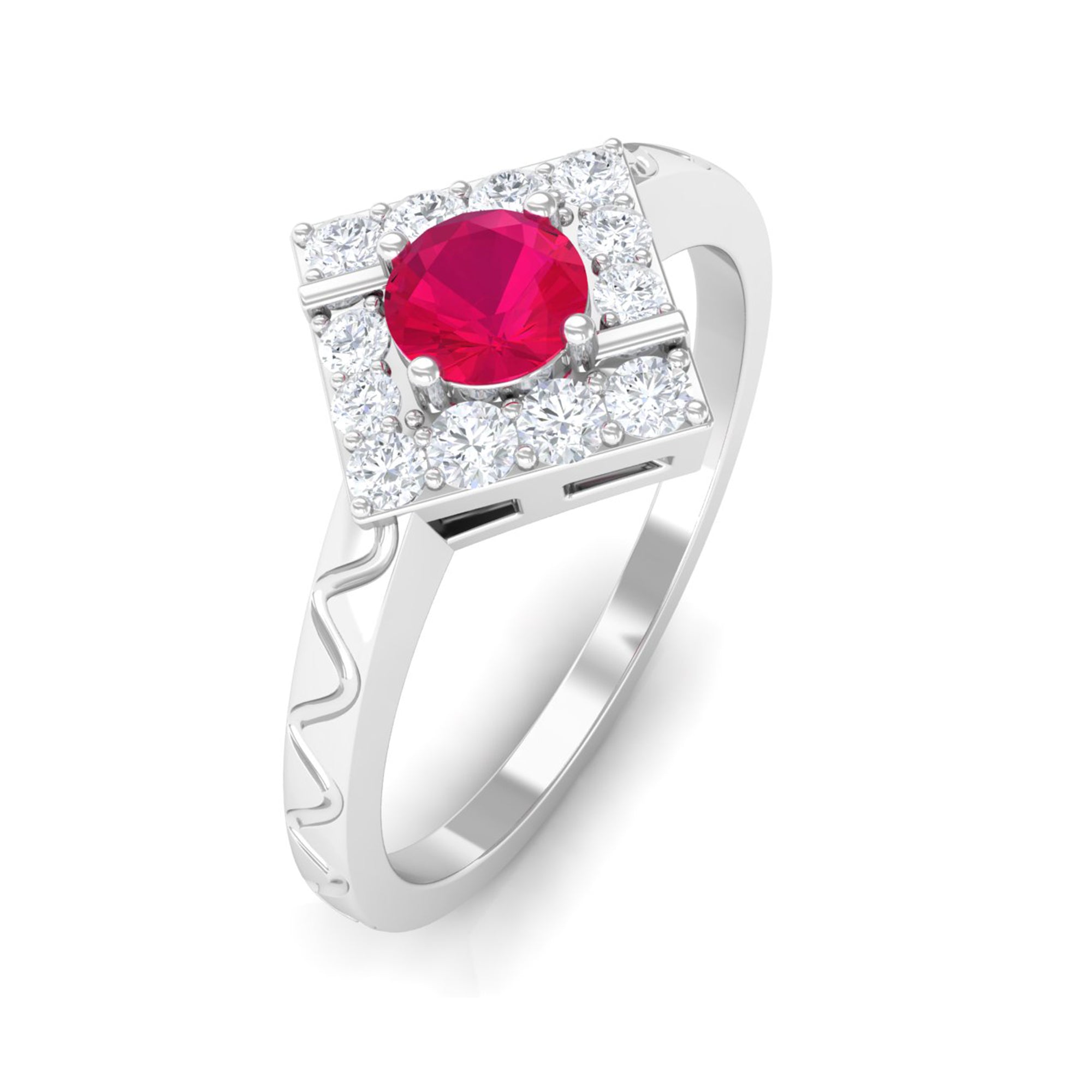 Minimal Ruby and Diamond Textured Ring AAA - Rosec Jewels