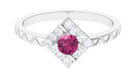 Minimal Pink Tourmaline Textured Ring with Diamond AAA - Rosec Jewels