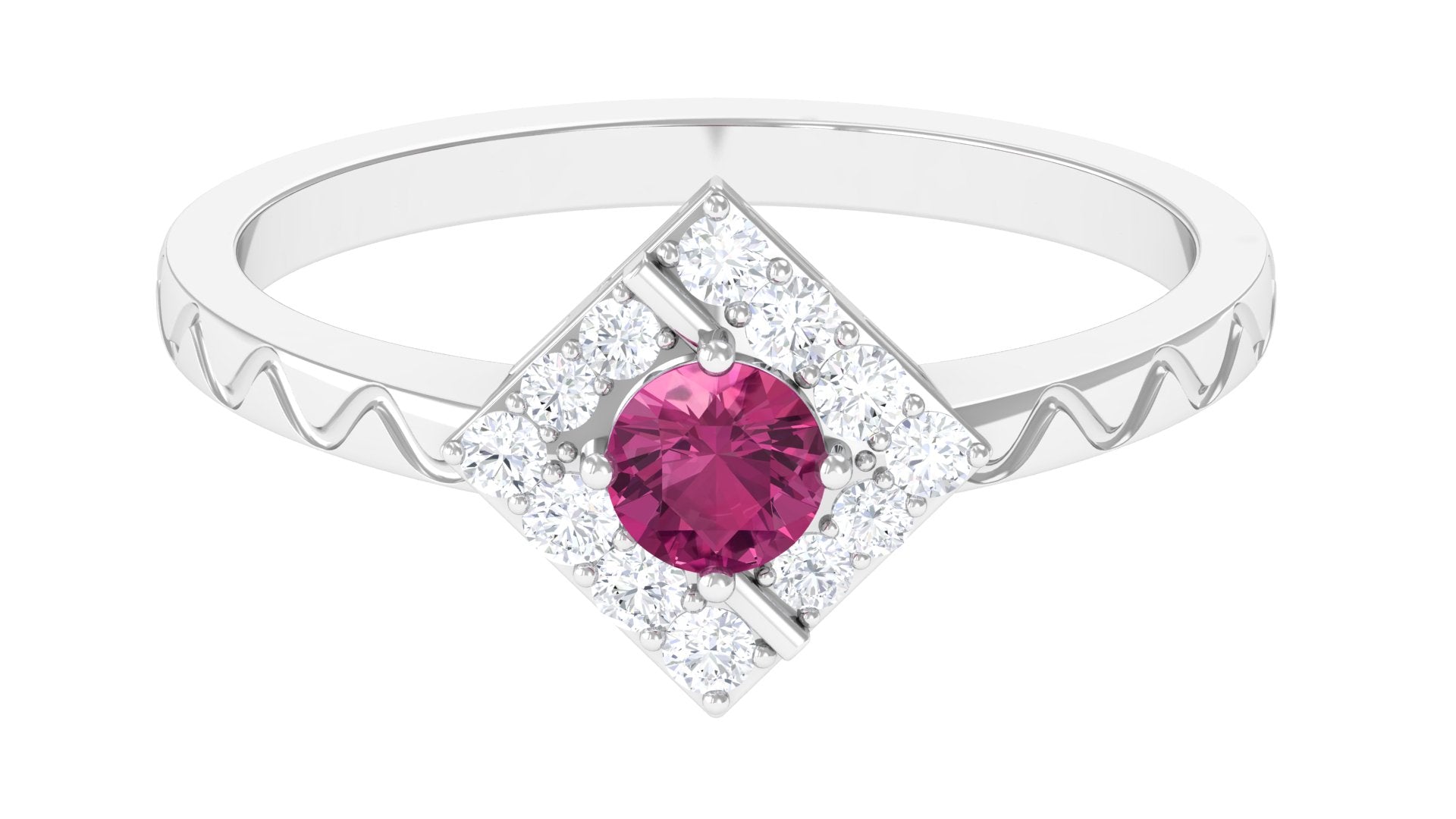 Minimal Pink Tourmaline Textured Ring with Diamond AAA - Rosec Jewels