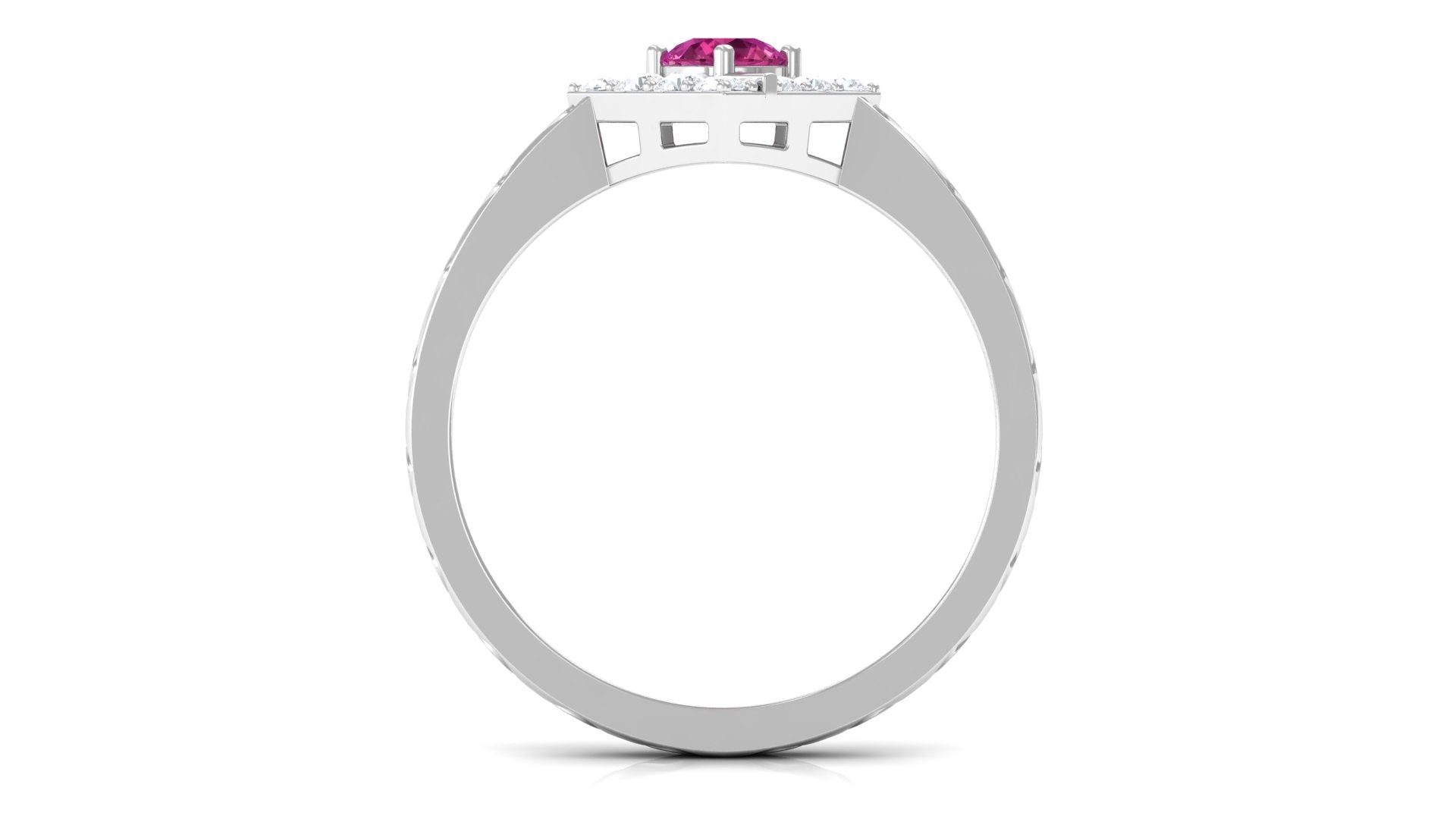Minimal Pink Tourmaline Textured Ring with Diamond AAA - Rosec Jewels