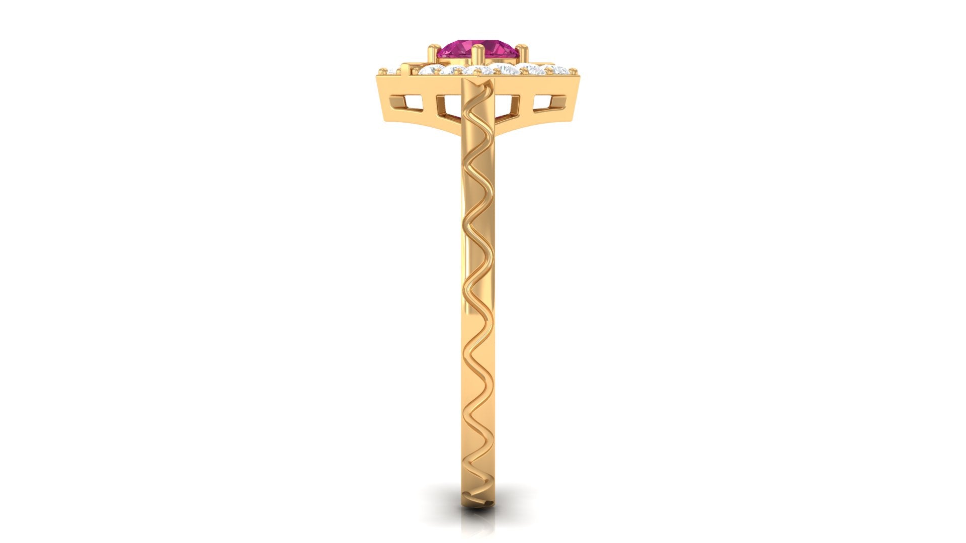 Minimal Pink Tourmaline Textured Ring with Diamond AAA - Rosec Jewels