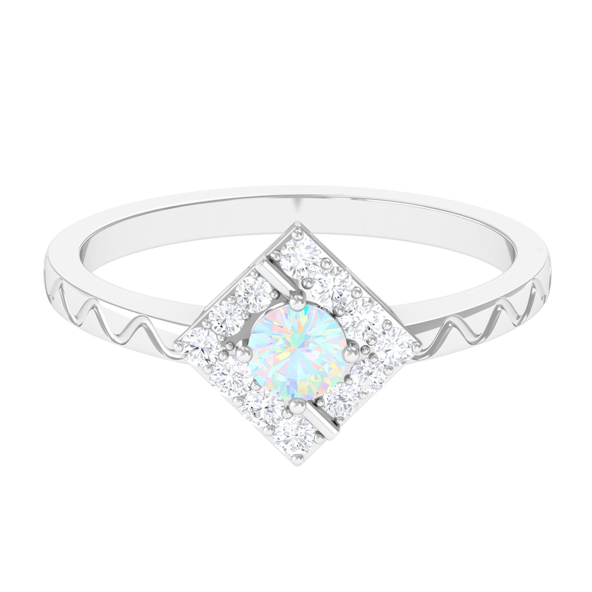 1/2 CT Minimal Ethiopian Opal and Diamond Ring with Textured Details Ethiopian Opal - ( AAA ) - Quality - Rosec Jewels