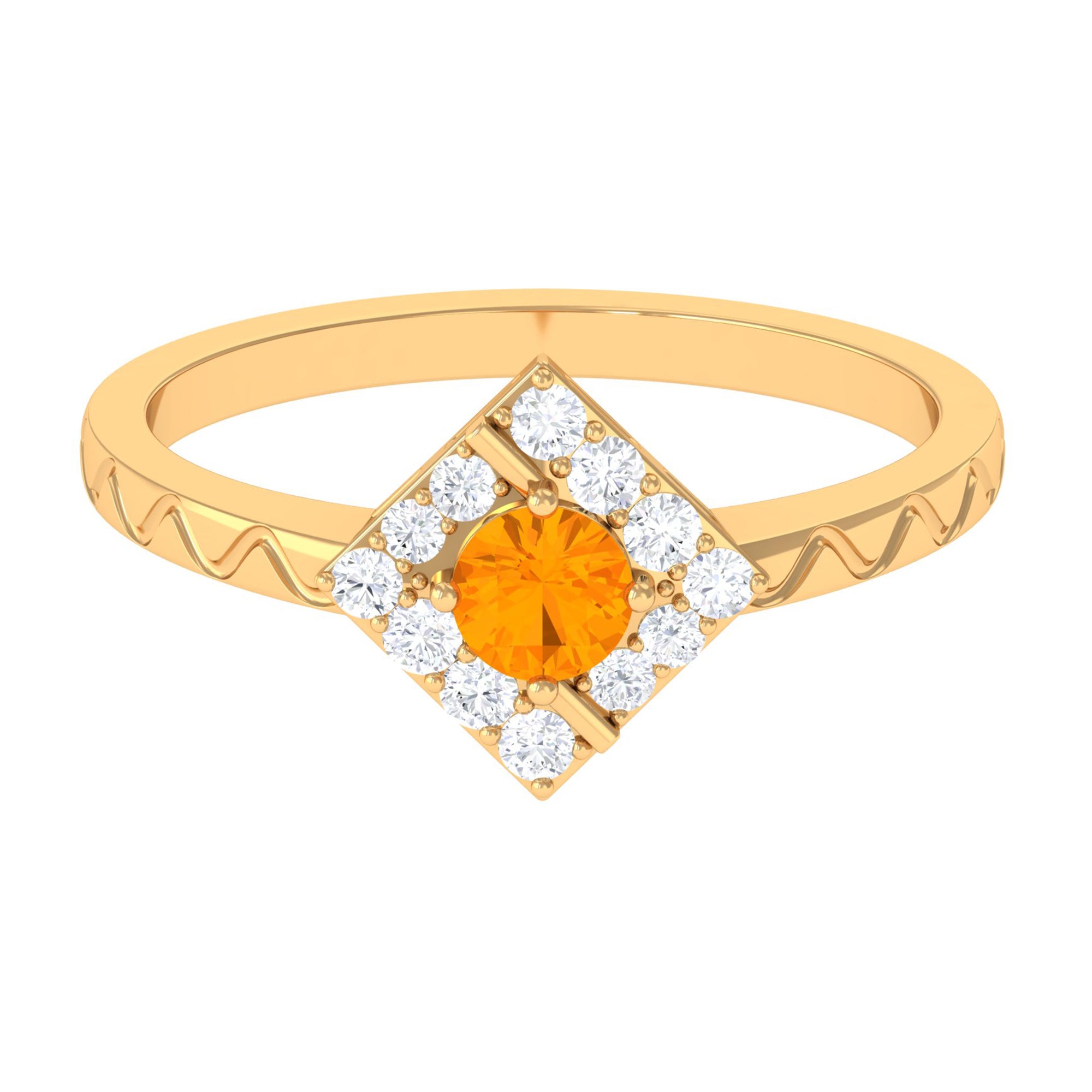 1/2 Carat Minimal Fire Opal and Diamond Textured Ring AAA - Rosec Jewels
