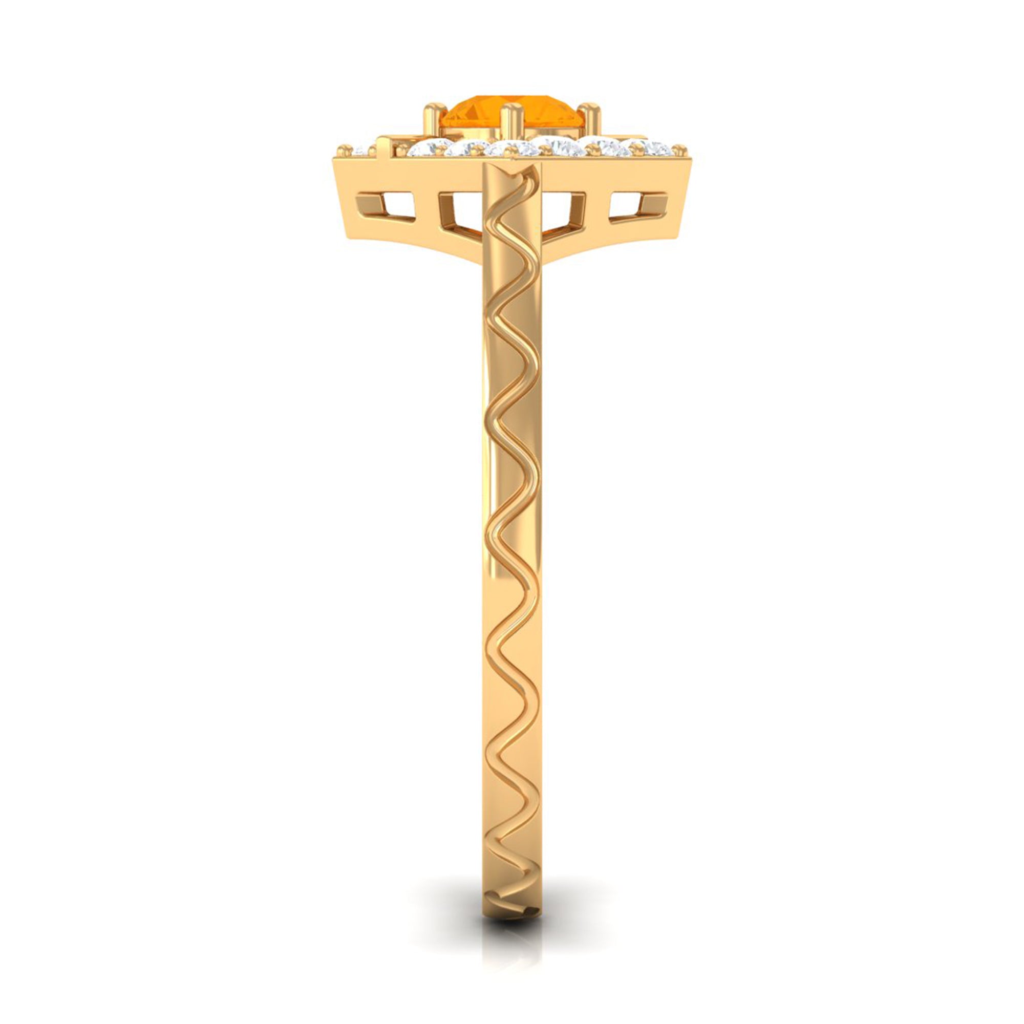 1/2 Carat Minimal Fire Opal and Diamond Textured Ring AAA - Rosec Jewels