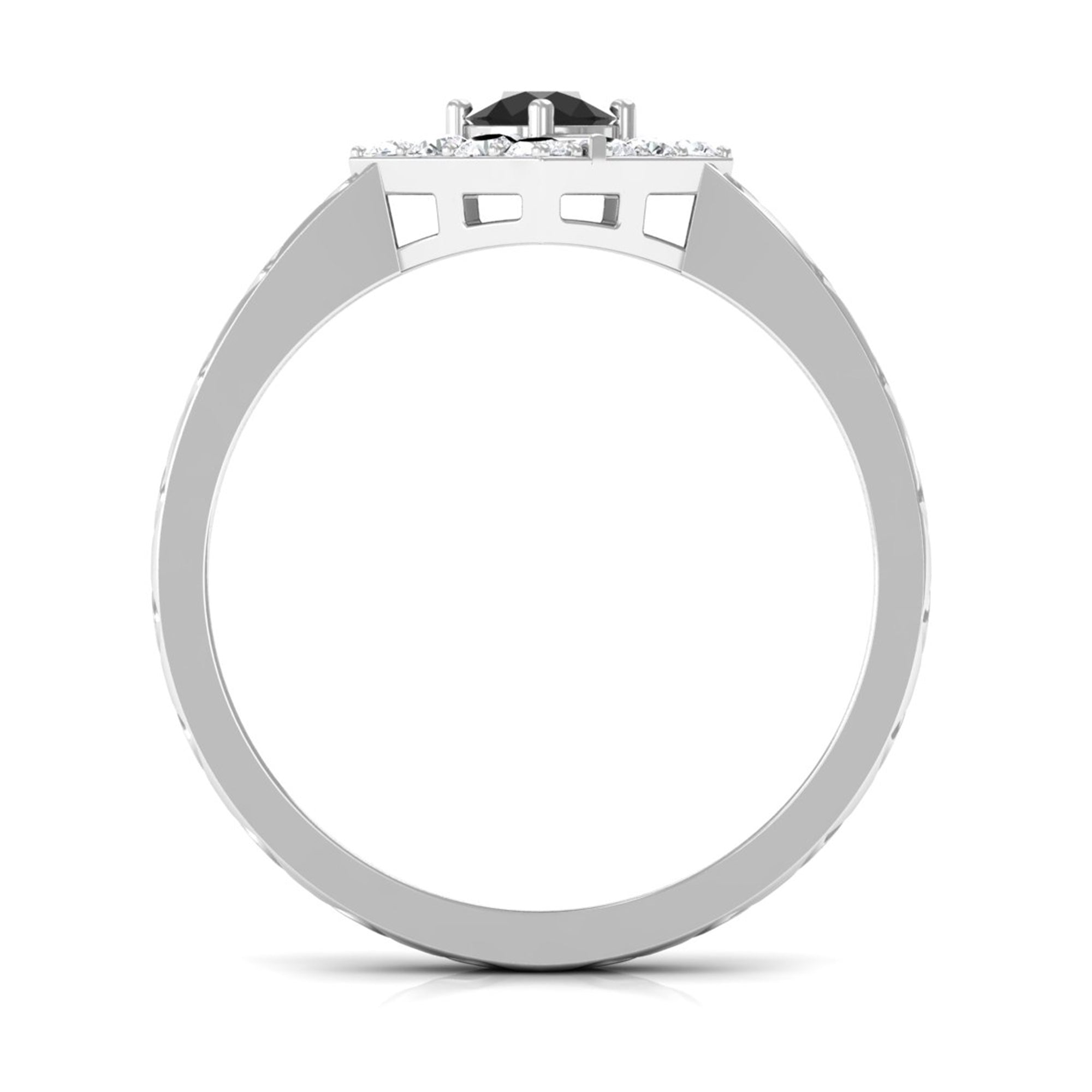 3/4 CT Black Spinel and Diamond Textured Ring AAA - Rosec Jewels