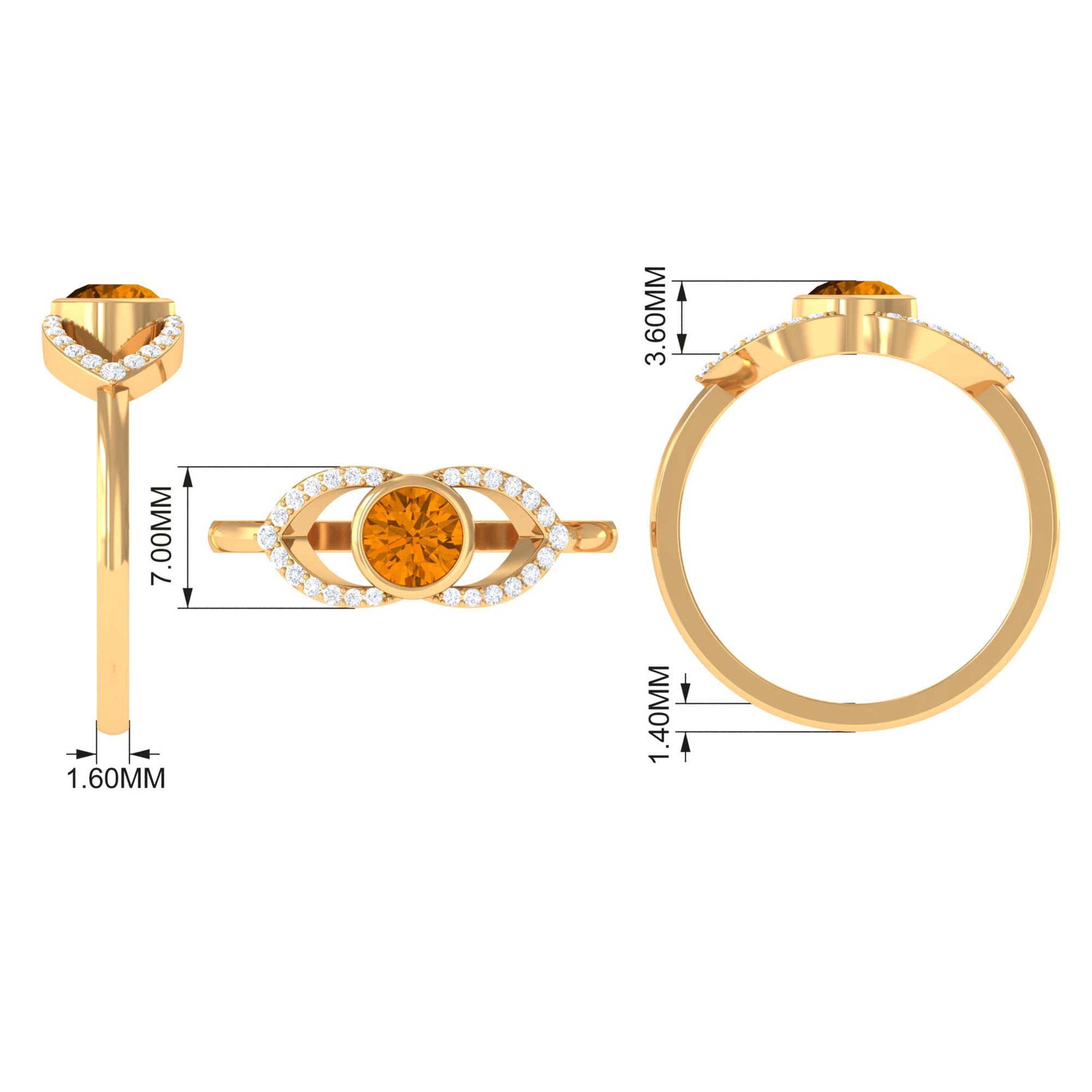 0.75 CT Split Shank Citrine Solitaire Ring with Diamond Accent AAA - Rosec Jewels
