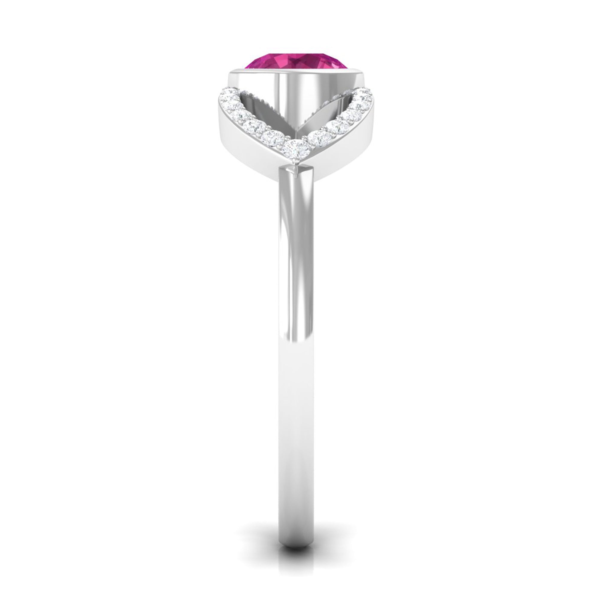 Pink Tourmaline Solitaire Split Shank Ring with Diamond AAA - Rosec Jewels
