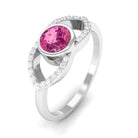Pink Tourmaline Solitaire Split Shank Ring with Diamond AAA - Rosec Jewels
