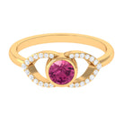Pink Tourmaline Solitaire Split Shank Ring with Diamond AAA - Rosec Jewels