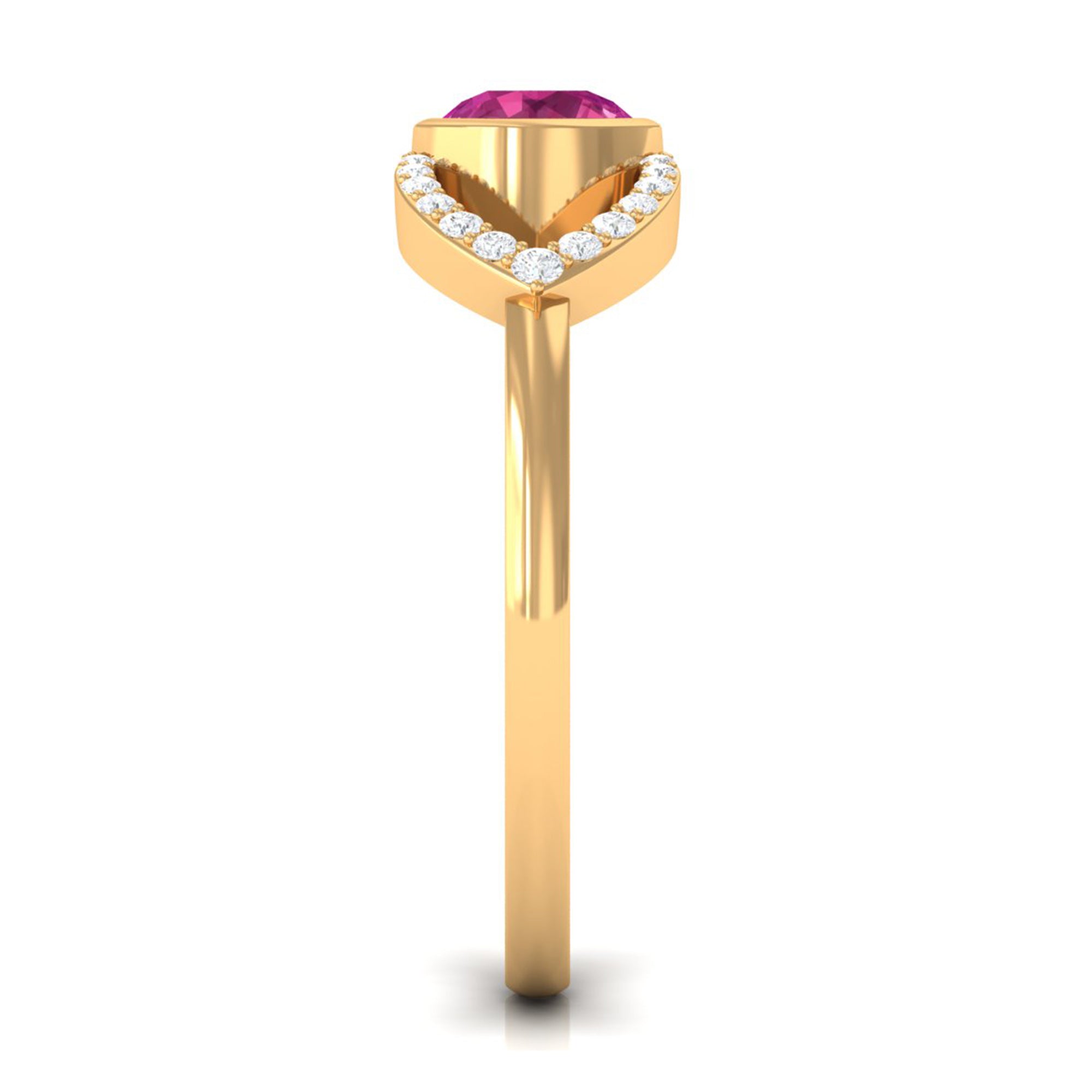 Pink Tourmaline Solitaire Split Shank Ring with Diamond AAA - Rosec Jewels