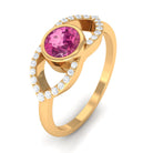 Pink Tourmaline Solitaire Split Shank Ring with Diamond AAA - Rosec Jewels